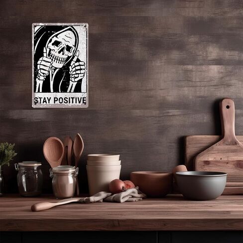 Aluminium plate 738 Halloween Skull Aluminium Plate Sign Skeleton Decor Stay Positive Skull Decoration Gothic Signs Decoration Spooky Metal Decorative Signs Plaques for Home Bedroom Living Room in Kuwait