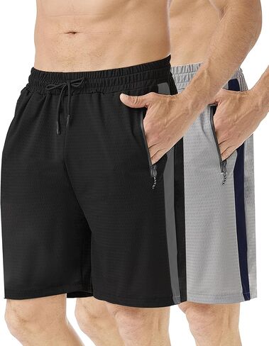Zhuqing Men's Mesh Athletic Shorts with Zipper Pockets 7" Quick Dry 2 Pack Workout Shorts for Men Lightweight Basketball in Saudi Arabia