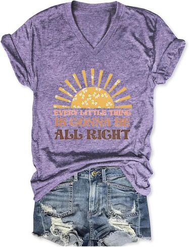 Every Little Thing is Gonna Be Alright Shirt Country Music Tshirts for Women V Neck Graphic Tees Inspirational Tops in Kuwait
