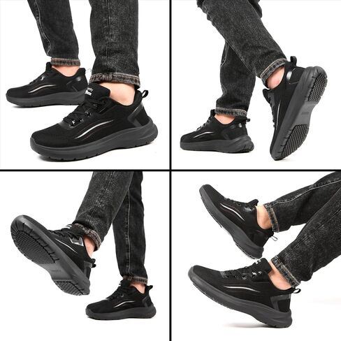 Treesky Black Non Slip Work Shoes for Men, Restaurant & Kitchen Sneakers | Slip resistant soles, lightweight cushioning, breathable knit, for chefs, food service & long shifts in Saudi Arabia