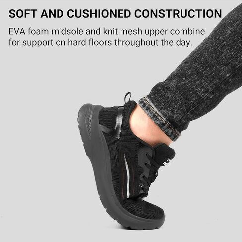 Treesky Black Non Slip Work Shoes for Men, Restaurant & Kitchen Sneakers | Slip resistant soles, lightweight cushioning, breathable knit, for chefs, food service & long shifts in Saudi Arabia