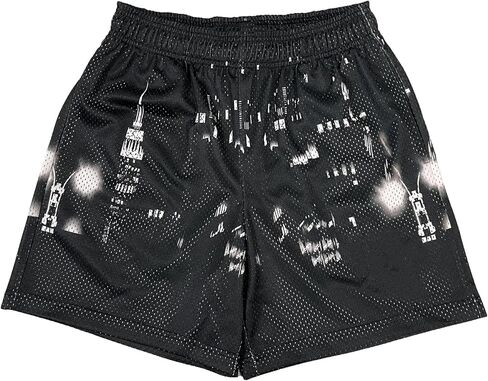 Mens Skyline Graphic Shorts Casual Streetwear Cool Basketball Shorts Running Workout Shorts with Pockets in Kuwait