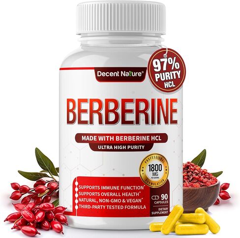 Berberine Supplement 1800mg - Premium Berberine HCl 97% High Purity, Supports Immune System, High Potency Hydrochloride & Extract, Activates AMPK & GLP-1, Non-GMO Vegan, for Men Woman 90 Capsules in Saudi Arabia