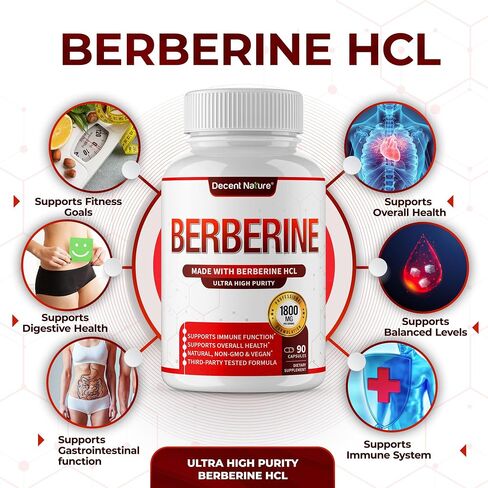 Berberine Supplement 1800mg - Premium Berberine HCl 97% High Purity, Supports Immune System, High Potency Hydrochloride & Extract, Activates AMPK & GLP-1, Non-GMO Vegan, for Men Woman 90 Capsules in Saudi Arabia
