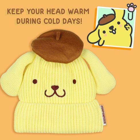 Sanrio Pompompurin Beanie Hello Kitty and Friends Pompompurin Embroidered Character Cuffed Beanie Cap Hat OSFM for Men and Women in Kuwait
