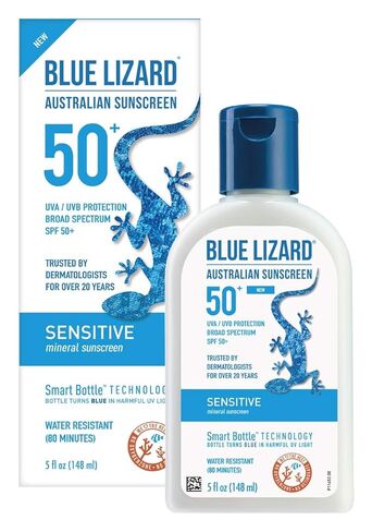 Blue Lizard SENSITIVE Mineral Sunscreen with Zinc Oxide, SPF 30+, Water Resistant, UVA/UVB Protection with Smart Bottle Technology - Fragrance Free, 8.75 oz. in Saudi Arabia