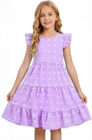 Girls Summer Dress Tween Short Sleeve Swiss Dot Polka Dot Girl Party Dress in Kuwait