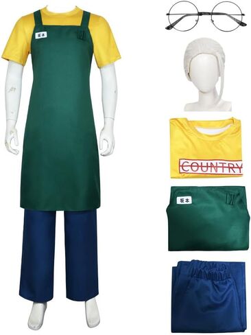Adult Anime Taro Sakamoto Cosplay Costume Men Fullset with Green Apron in Saudi Arabia
