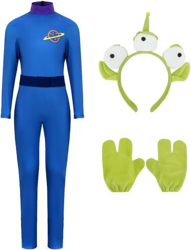 PAINEOMN Alien Costume Men Three-eyed Alien Monster Toy Cosplay Jumpsuit Adult Halloween Blue Bodysuit Headband Gloves Set in Saudi Arabia