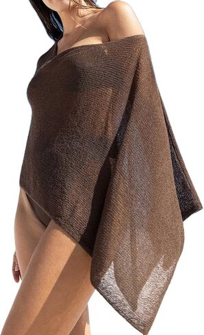 RUEWEY Womens Sheer Cover Ups Lightweight Crochet Knit Mesh Shrug Drop Shoulder Batwing Sleeve Boho Poncho Tops Beachwear in Kuwait