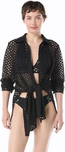 Carmen Marc Valvo Women's Crochet Button Up Shirt in Saudi Arabia
