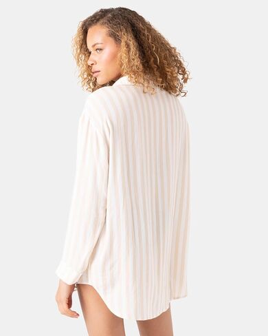 Roxy Stripe Out Cover Up Shirt - Color: Egret in Kuwait