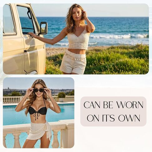 GERINLY Sarong with Waist Chain Belt Set, Swim Skirt Cover Up with Belly Chain, Bathing Suit Sarong Wraps, Beach Outfits in Kuwait
