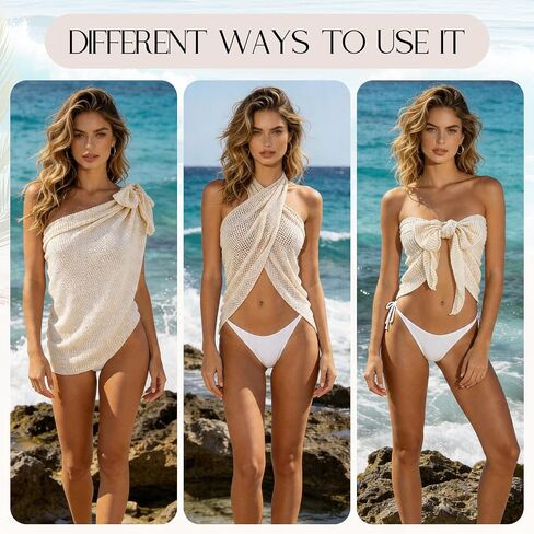 GERINLY Sarong with Waist Chain Belt Set, Swim Skirt Cover Up with Belly Chain, Bathing Suit Sarong Wraps, Beach Outfits in Kuwait