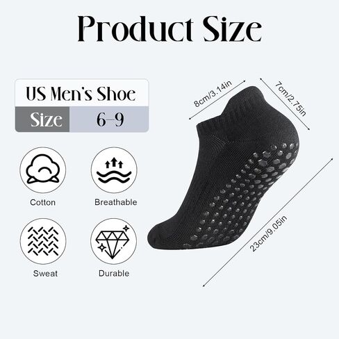 Men's Grip Socks Non Slip Yoga Socks with Terry Cushion for Women Men Pilates Hospital Workout, Size 6-9 in Kuwait