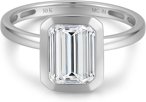 Solid 10K Gold 4 Carat Emerald Cut Bezel Cubic Zirconia Engagement Ring | Hypoallergenic 9X7MM CZ Bezel Emerald Cut Engagement Ring | Anti Tarnishing Simulated Diamond Ring for Women Size 4.5 to 9 by MAX + STONE in Kuwait