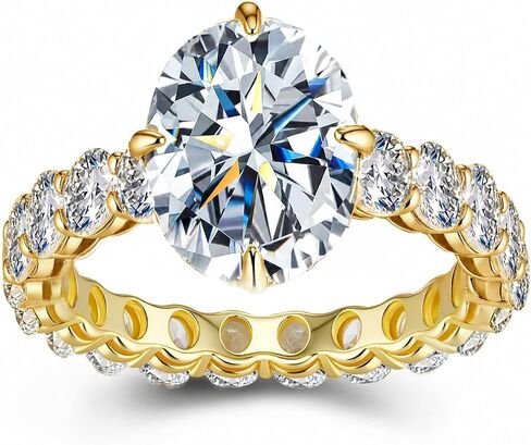 3 Carat Oval Moissanite Engagement Ring for Women, Full Eternity Band, 4 Prong Setting, 925 Sterling Silver, D Color VVS1, Wedding Promise Ring Jewelry Gift Whtie/Golden in Saudi Arabia
