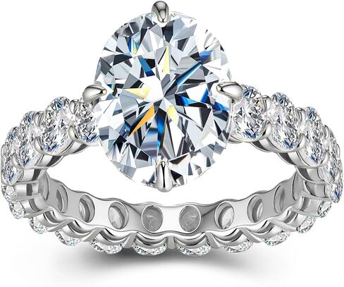 3 Carat Oval Moissanite Engagement Ring for Women, Full Eternity Band, 4 Prong Setting, 925 Sterling Silver, D Color VVS1, Wedding Promise Ring Jewelry Gift Whtie/Golden in Saudi Arabia