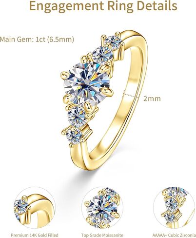 Engagement Promise Eternity Ring for Women, Simulated Diamond 1CT Moissanite Wedding Ring with Side Stones Genuine 5A Grade Cubic Zirconia Size 4 to 10 in Saudi Arabia