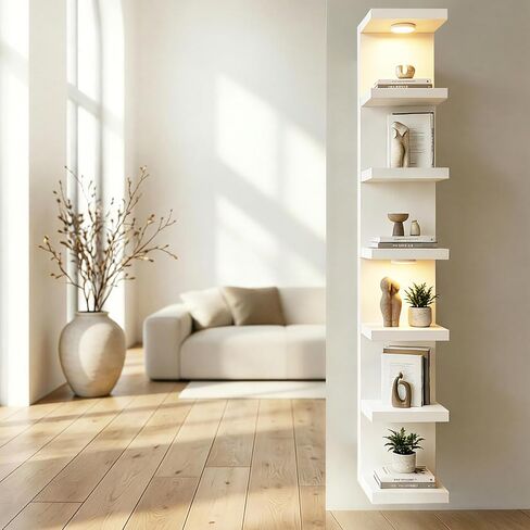Fixwal Wall Shelf Unit 7 Tier White Wall Mounted Lack Shelf with LED Lights for Home Decor Organizer in Kuwait