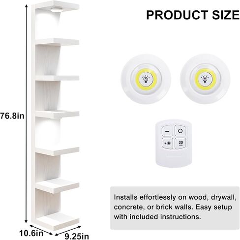 Fixwal Wall Shelf Unit 7 Tier White Wall Mounted Lack Shelf with LED Lights for Home Decor Organizer in Kuwait