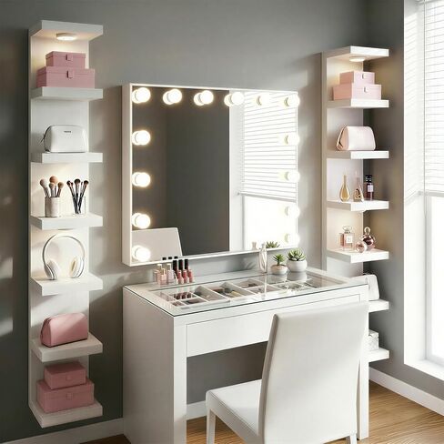 Fixwal Wall Shelf Unit 7 Tier White Wall Mounted Lack Shelf with LED Lights for Home Decor Organizer in Kuwait