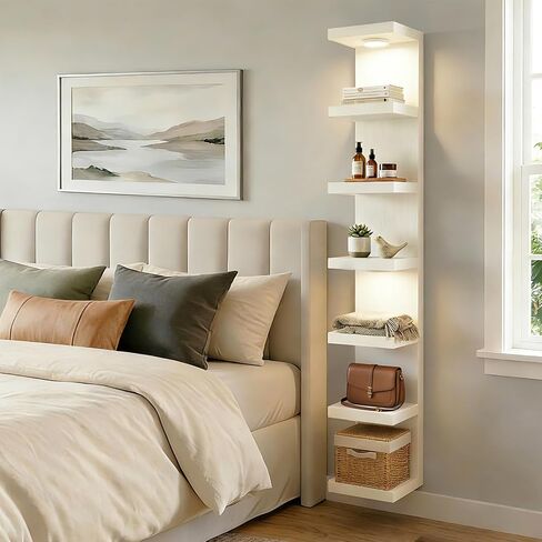 Fixwal Wall Shelf Unit 7 Tier White Wall Mounted Lack Shelf with LED Lights for Home Decor Organizer in Kuwait