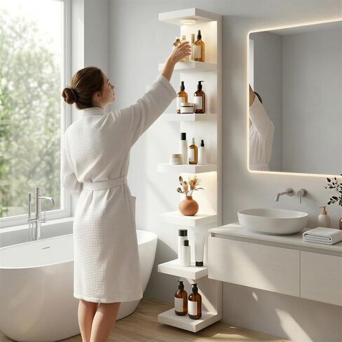 Fixwal Wall Shelf Unit 7 Tier White Wall Mounted Lack Shelf with LED Lights for Home Decor Organizer in Kuwait