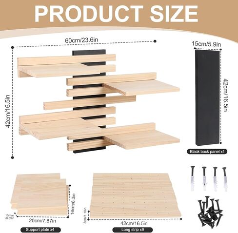4-Tier Adjustable Wooden Floating Shelf Space-Saving Wall Mounted Shelf with Multiple Customizable Layouts Display Rack for Figurines Doll Small Plant Statue Wall Organizer for Living Room Bedroom in Saudi Arabia