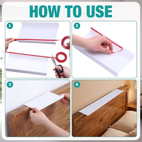 Hoteam 4 Pcs Headboard Shelf No-Screws Dorm Bed Shelf Self Adhesive White Dorm Headboard Storage with Acrylic Double Sided Tape Over Bed Organizer for Flat Top Headboards Home Bedroom Renter in Kuwait