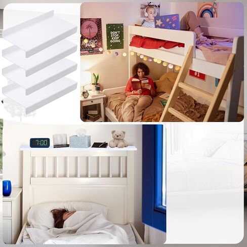 Hoteam 4 Pcs Headboard Shelf No-Screws Dorm Bed Shelf Self Adhesive White Dorm Headboard Storage with Acrylic Double Sided Tape Over Bed Organizer for Flat Top Headboards Home Bedroom Renter in Kuwait