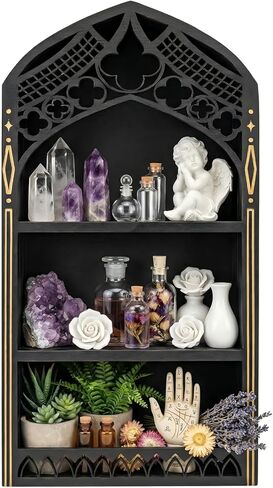 Gothic Window Crystal Display Shelf, 1.96" Deep Wooden Wall Mounted Gemstone Crystal Holder, Witchy Decor Trinket Organizer for Healing Stones -2026 Upgraded (Window-7.9" W x 15.7" H) in Kuwait
