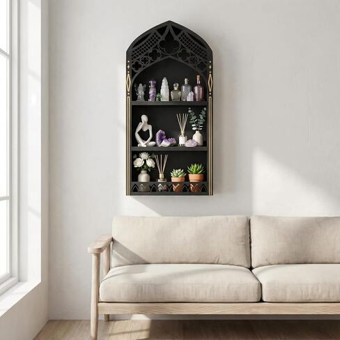Gothic Window Crystal Display Shelf, 1.96" Deep Wooden Wall Mounted Gemstone Crystal Holder, Witchy Decor Trinket Organizer for Healing Stones -2026 Upgraded (Window-7.9" W x 15.7" H) in Kuwait