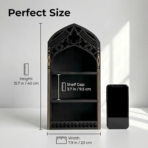 Gothic Window Crystal Display Shelf, 1.96" Deep Wooden Wall Mounted Gemstone Crystal Holder, Witchy Decor Trinket Organizer for Healing Stones -2026 Upgraded (Window-7.9" W x 15.7" H) in Kuwait