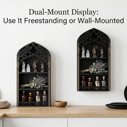 Gothic Window Crystal Display Shelf, 1.96" Deep Wooden Wall Mounted Gemstone Crystal Holder, Witchy Decor Trinket Organizer for Healing Stones -2026 Upgraded (Window-7.9" W x 15.7" H) in Kuwait