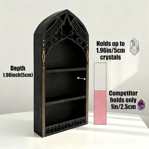 Gothic Window Crystal Display Shelf, 1.96" Deep Wooden Wall Mounted Gemstone Crystal Holder, Witchy Decor Trinket Organizer for Healing Stones -2026 Upgraded (Window-7.9" W x 15.7" H) in Kuwait