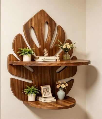 Valpeak 2 Pack Double Layer Floating Shelves for wall 15.8"*12.4" Palm Leaf Plant Shelf for Living Room, Bedroom, Kitchen, Office Decor in Saudi Arabia