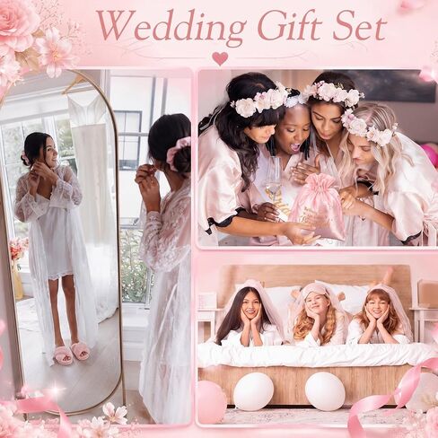 Unittype 5 Pcs Pink Birthday Gifts for Women, Bridesmaid Bridal Shower Gifts Self Care Spa Gift Set, Fuzzy Slippers Satin Sleep Mask Hair Scrunchie, Earplugs and Drawstring Bag for Mom Wife Girlfriend in Kuwait