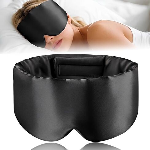 100% Mulberry Silk Sleep Mask for Women and Men, Blackout Eye Masks for Sleep, Adjustable Strap Eye Covers, Travel Essentials for Women, Soft Sleeping Mask with Ear Protection(Black) in Saudi Arabia