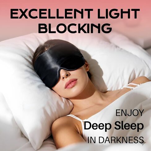 100% Mulberry Silk Sleep Mask for Women and Men, Blackout Eye Masks for Sleep, Adjustable Strap Eye Covers, Travel Essentials for Women, Soft Sleeping Mask with Ear Protection(Black) in Saudi Arabia