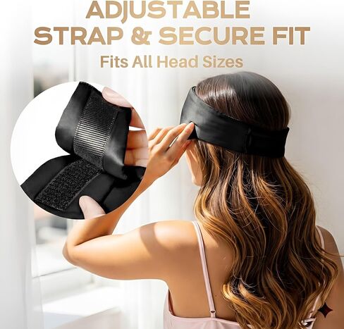 100% Mulberry Silk Sleep Mask for Women and Men, Blackout Eye Masks for Sleep, Adjustable Strap Eye Covers, Travel Essentials for Women, Soft Sleeping Mask with Ear Protection(Black) in Saudi Arabia