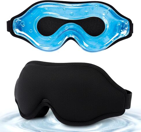 3D Cooling Gel Eye Mask for Migraines and Puffy Eyes, Cold/Heat Therapy for Dry Eyes and Sinus Pressure, 100% Blackout Sleep Mask for Side Sleepers, Adjustable Contoured Blindfold with Travel Pouch in Saudi Arabia