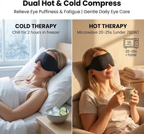3D Cooling Gel Eye Mask for Migraines and Puffy Eyes, Cold/Heat Therapy for Dry Eyes and Sinus Pressure, 100% Blackout Sleep Mask for Side Sleepers, Adjustable Contoured Blindfold with Travel Pouch in Saudi Arabia
