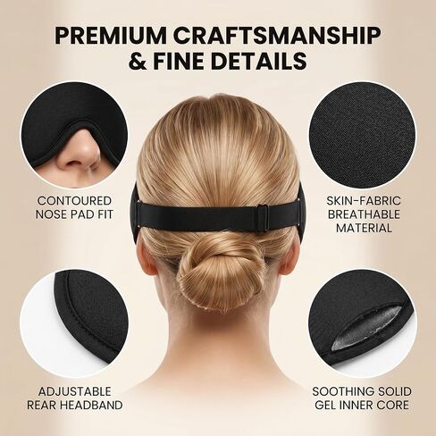 3D Cooling Gel Eye Mask for Migraines and Puffy Eyes, Cold/Heat Therapy for Dry Eyes and Sinus Pressure, 100% Blackout Sleep Mask for Side Sleepers, Adjustable Contoured Blindfold with Travel Pouch in Saudi Arabia