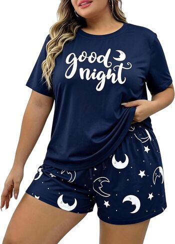 NANYUAYA Plus Size Women's Pajama Set, Soft Sleep Tops & Lounge Shorts with Pockets 2-Piece Sleepwear for Women in Kuwait