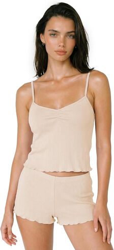 sissycos Women's Pointelle Pajama Set Cami Top and Lettuce Hem Shorts Summer PJs in Saudi Arabia