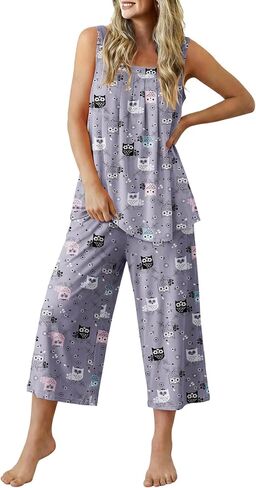 Magritta Womens Pajama Sets Summer Ladies Pjs 2 Piece Sleeveless Tops Loungewear Capri with Pockets Sleepwear in Saudi Arabia