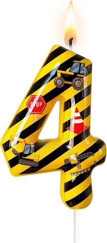 Construction Truck Themed Number 2 Birthday Candle - Yellow & Black Construction Zone Cake Topper for Birthday Decorations Supplies, Construction Party Favors (Construction Truck Themed, 2) in Saudi Arabia