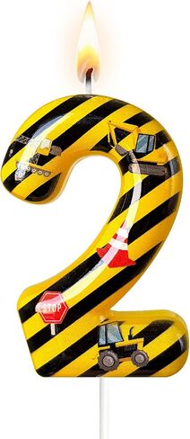 Construction Truck Themed Number 2 Birthday Candle - Yellow & Black Construction Zone Cake Topper for Birthday Decorations Supplies, Construction Party Favors (Construction Truck Themed, 2) in Kuwait