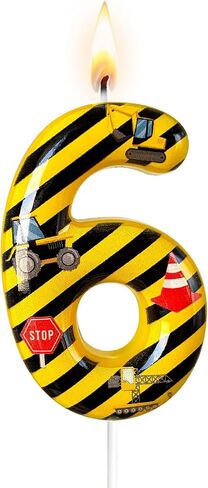 Construction Truck Themed Number 2 Birthday Candle - Yellow & Black Construction Zone Cake Topper for Birthday Decorations Supplies, Construction Party Favors (Construction Truck Themed, 2) in Kuwait